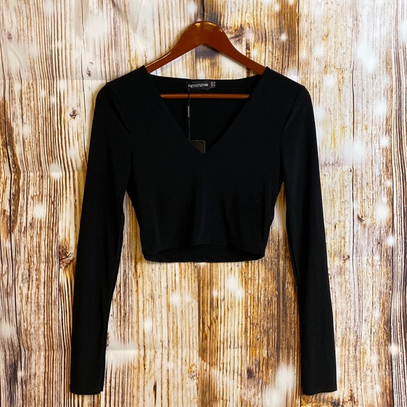 PrettyLittleThing Tops - NWT | PrettyLittleThings Black Crop Long Sleeve Fall Top M